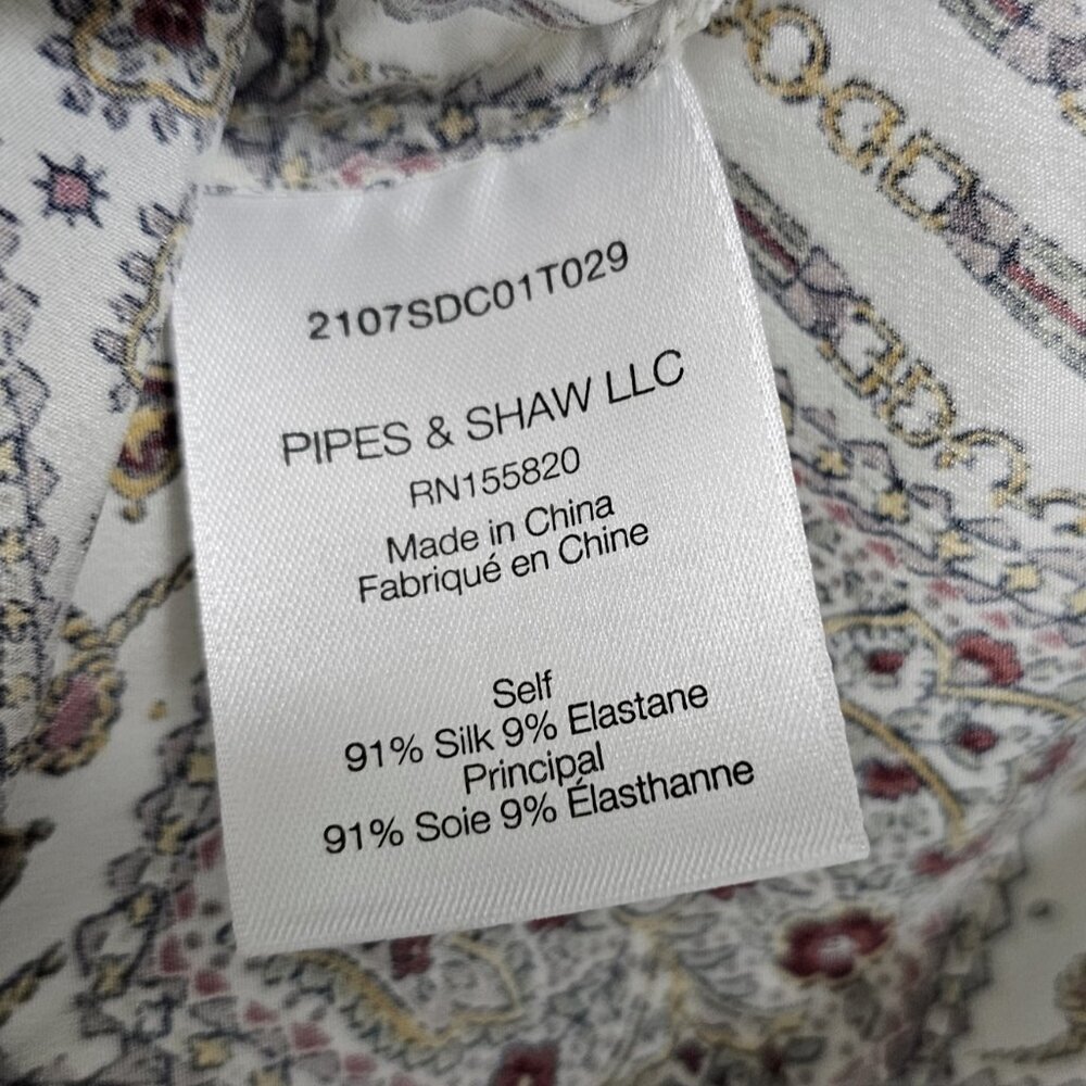 Veronica Beard Sz 10 Ivory Multi Color Silk Blouse Printed Long Sleeve Button Up - Picture 7 of 7
